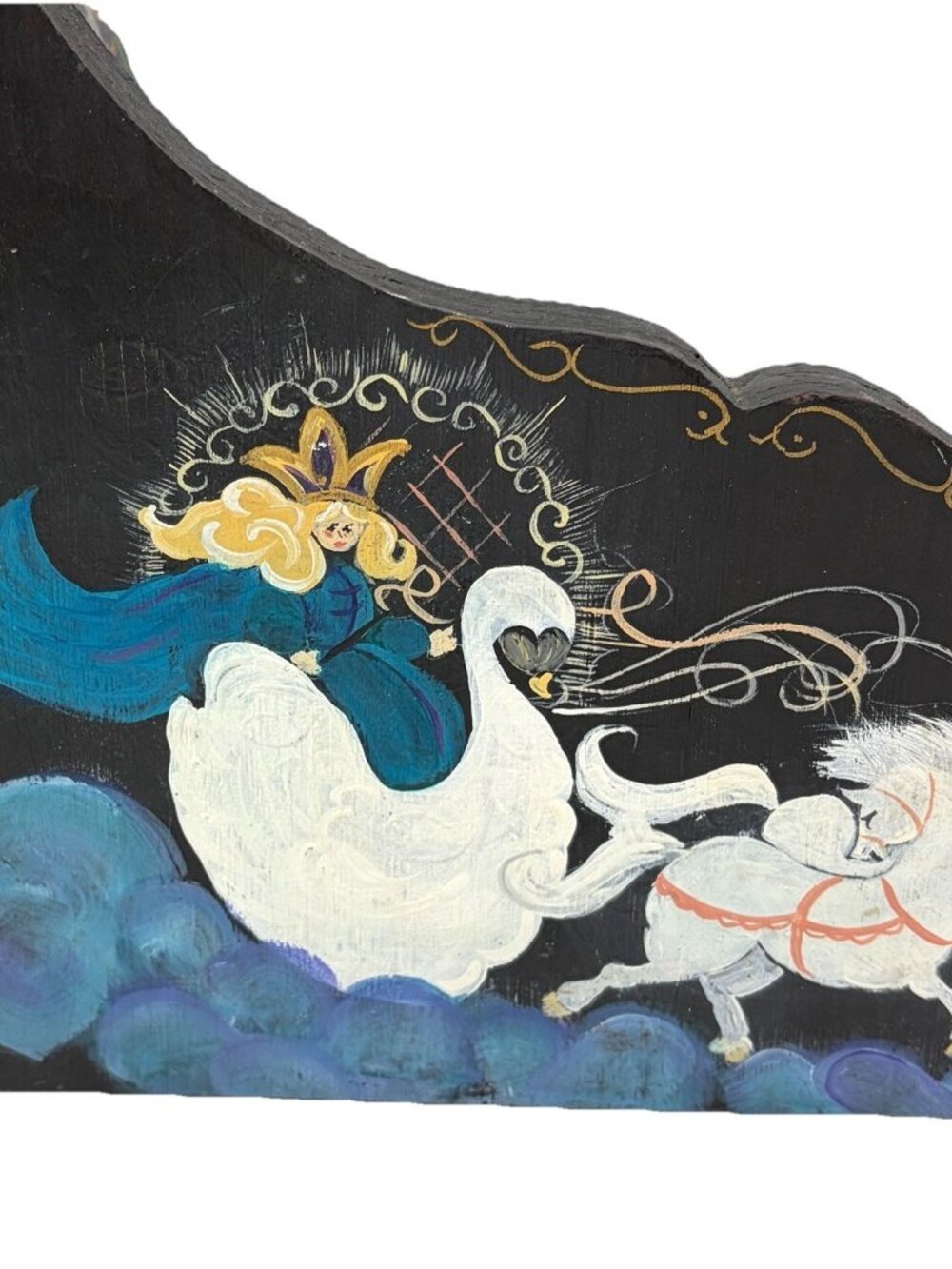 Russian Troyka Winter Snow Queen Wood Sled Vintage Hand Painted Folk Art Decor - Picture 3 of 15